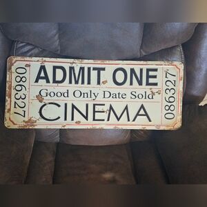Vintage Cinema Admit One Sign - Black and Cream